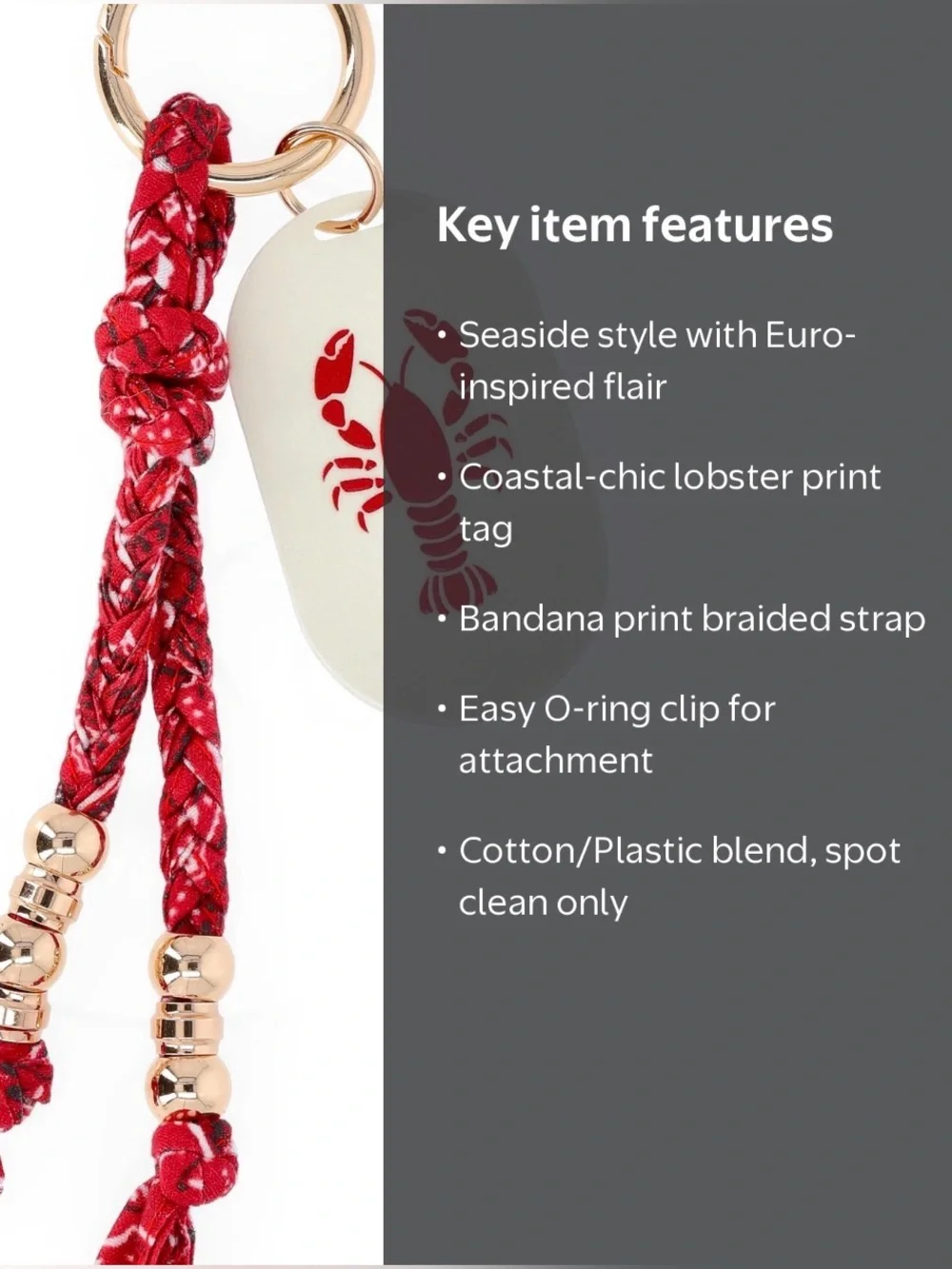 NWT No Boundaries Women's Icons Bag Charm, Red Bandana Lobster Keychain Beaded